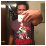 Shia wears Quail-Man shirt (Today was a long day.)